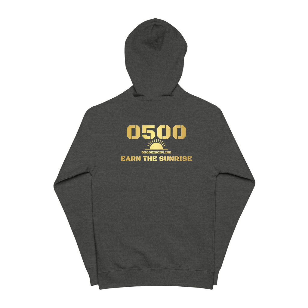 0500DISCIPLINE™ Earn the Sunrise Zip-Up Hoodie — Gold Logo