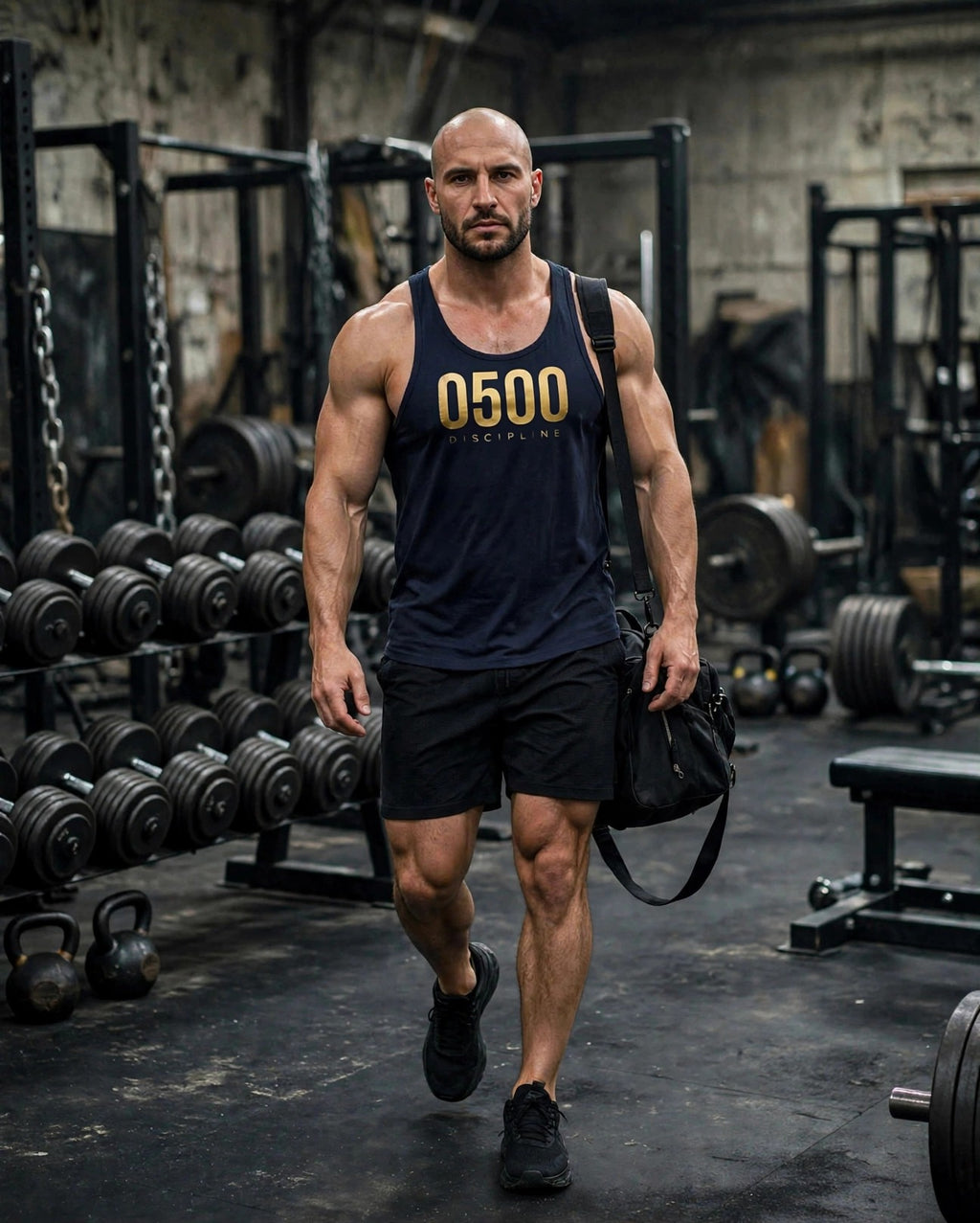 0500DISCIPLINE Tank Top Navy walking lifestyle photo
