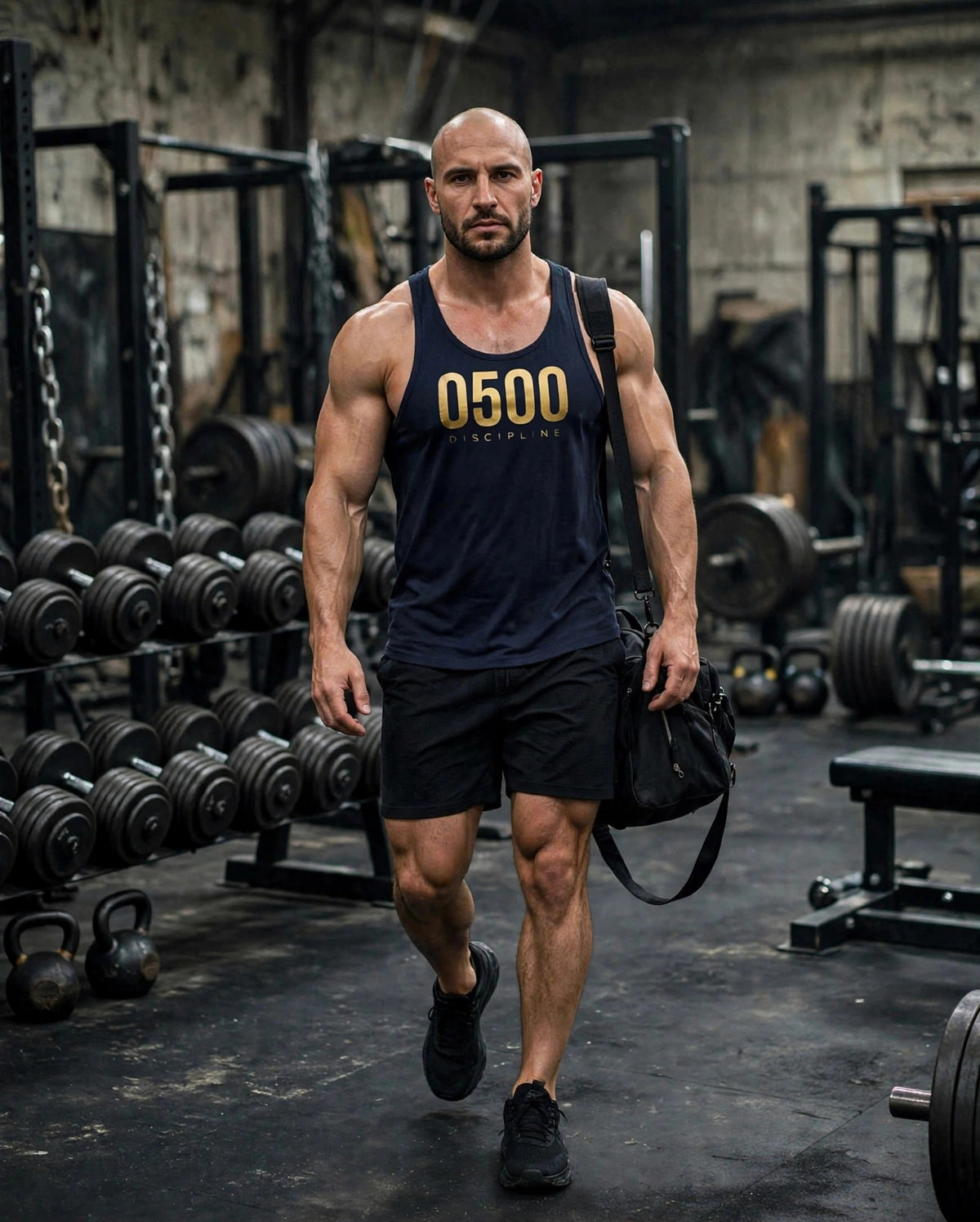 0500DISCIPLINE Tank Top Navy walking lifestyle photo