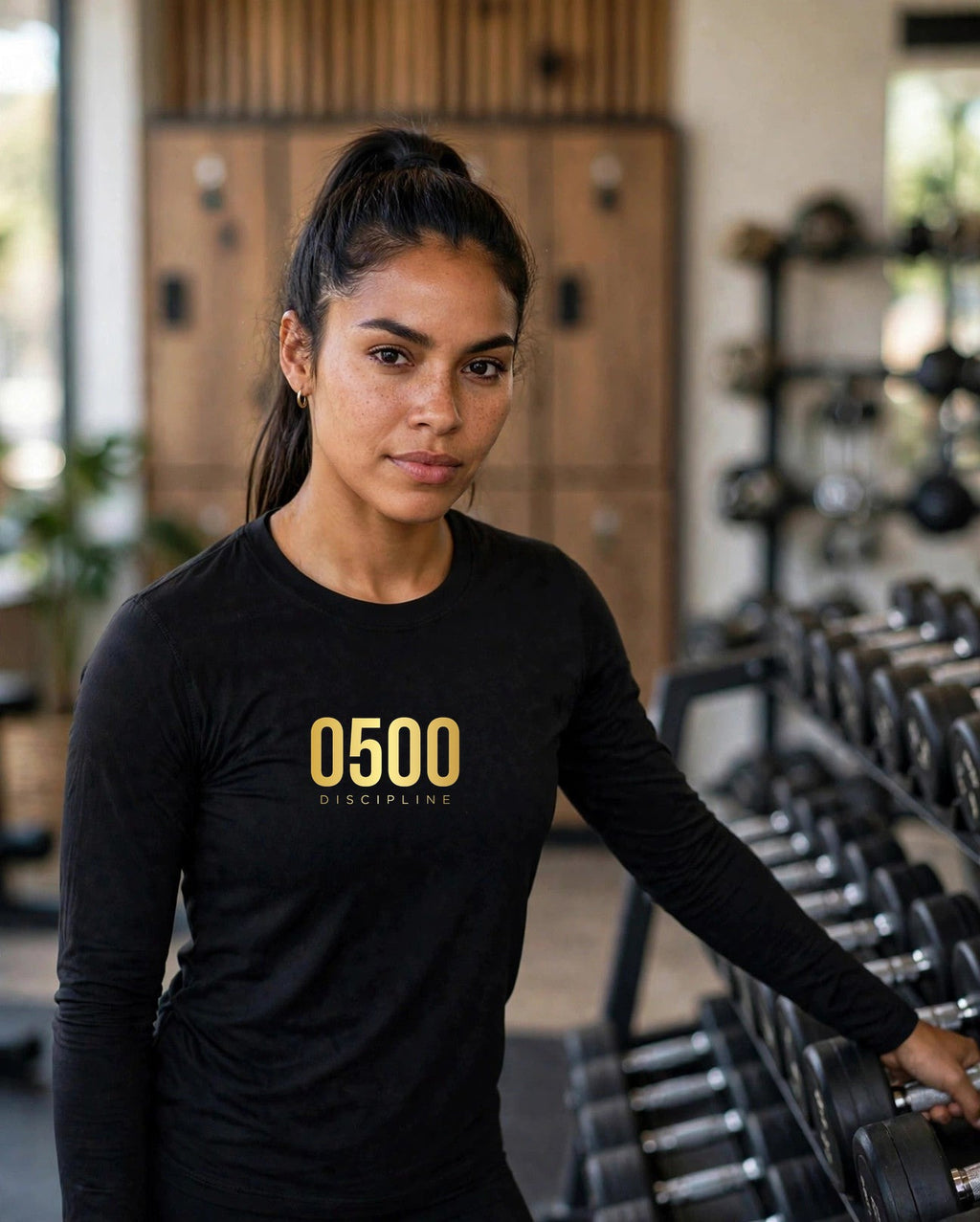 0500DISCIPLINE™ Women's Long Sleeve Tee — Gold Logo