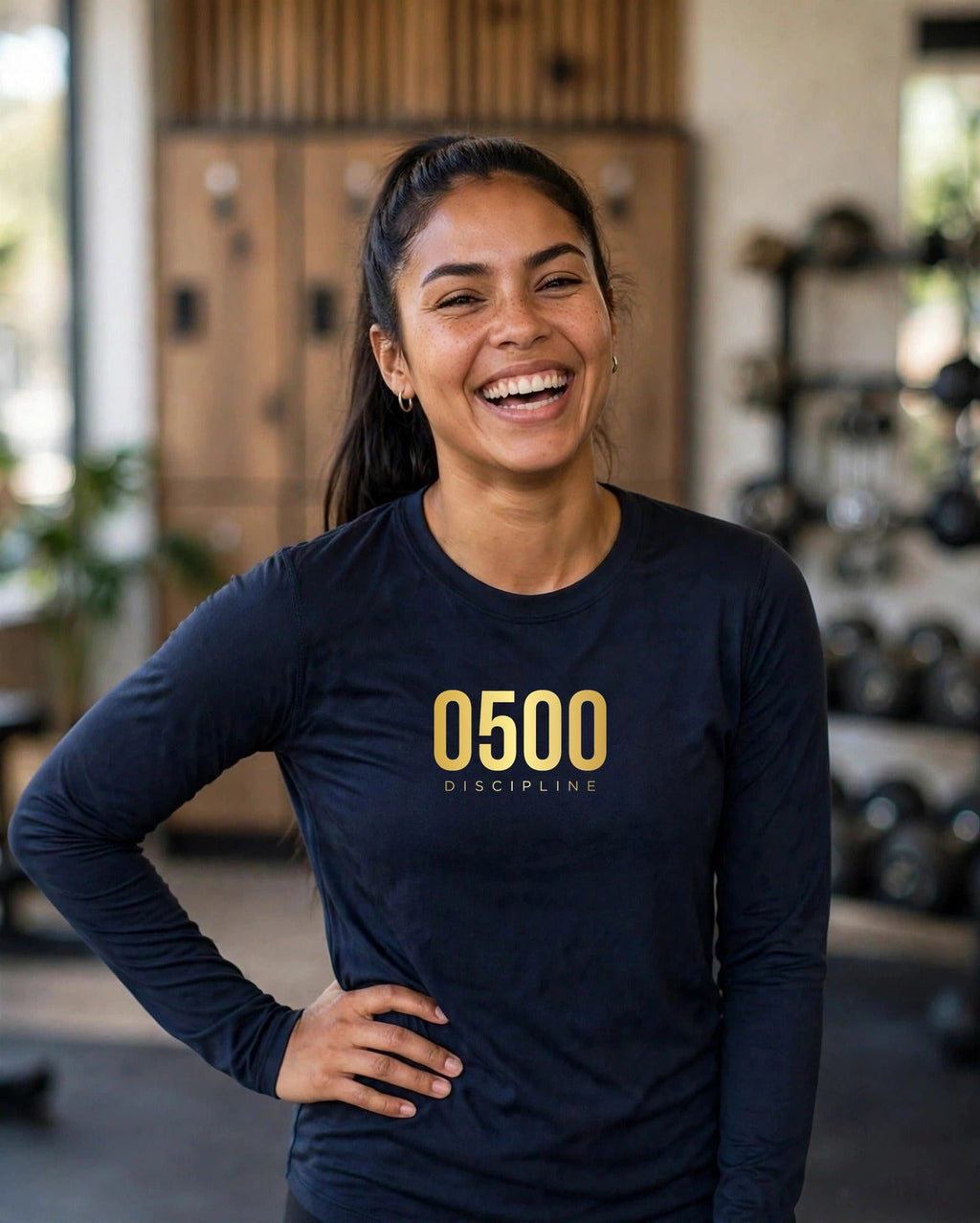 0500DISCIPLINE™ Women's Long Sleeve Tee — Gold Logo
