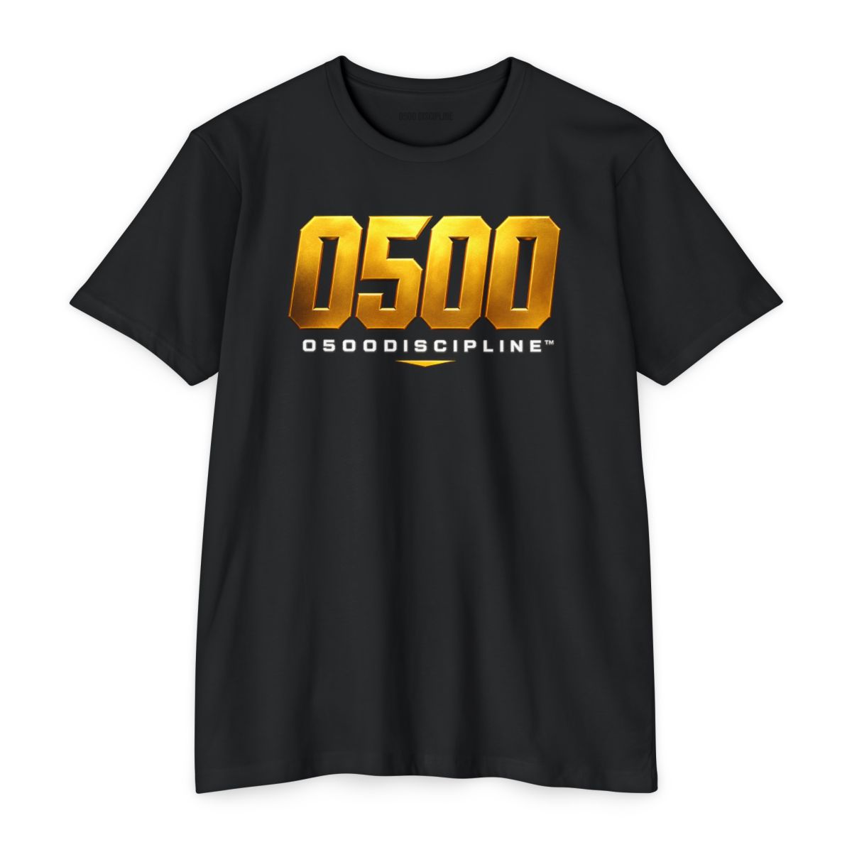 0500DISCIPLINE™ Graphic T-Shirt – Bold Gold 0500 Logo — CVC Black front