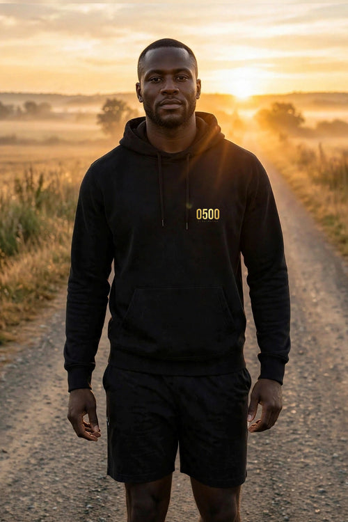 ETS Hoodie front - Black gentleman, sunrise scene