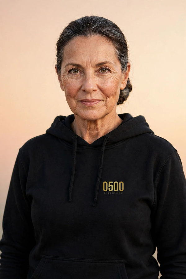 0500DISCIPLINE™ Women's Earn the Sunrise Hoodie — Gold Logo