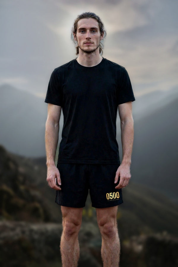 0500DISCIPLINE™ Men's Pique Gym Shorts — Gold Logo