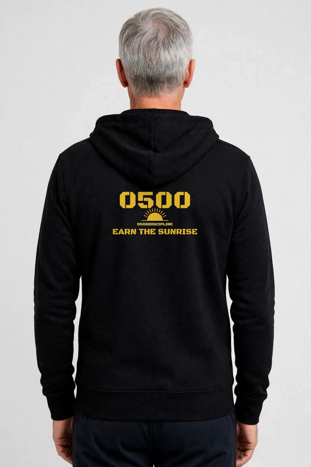 0500DISCIPLINE™ Earn the Sunrise Zip-Up Hoodie — Gold Logo