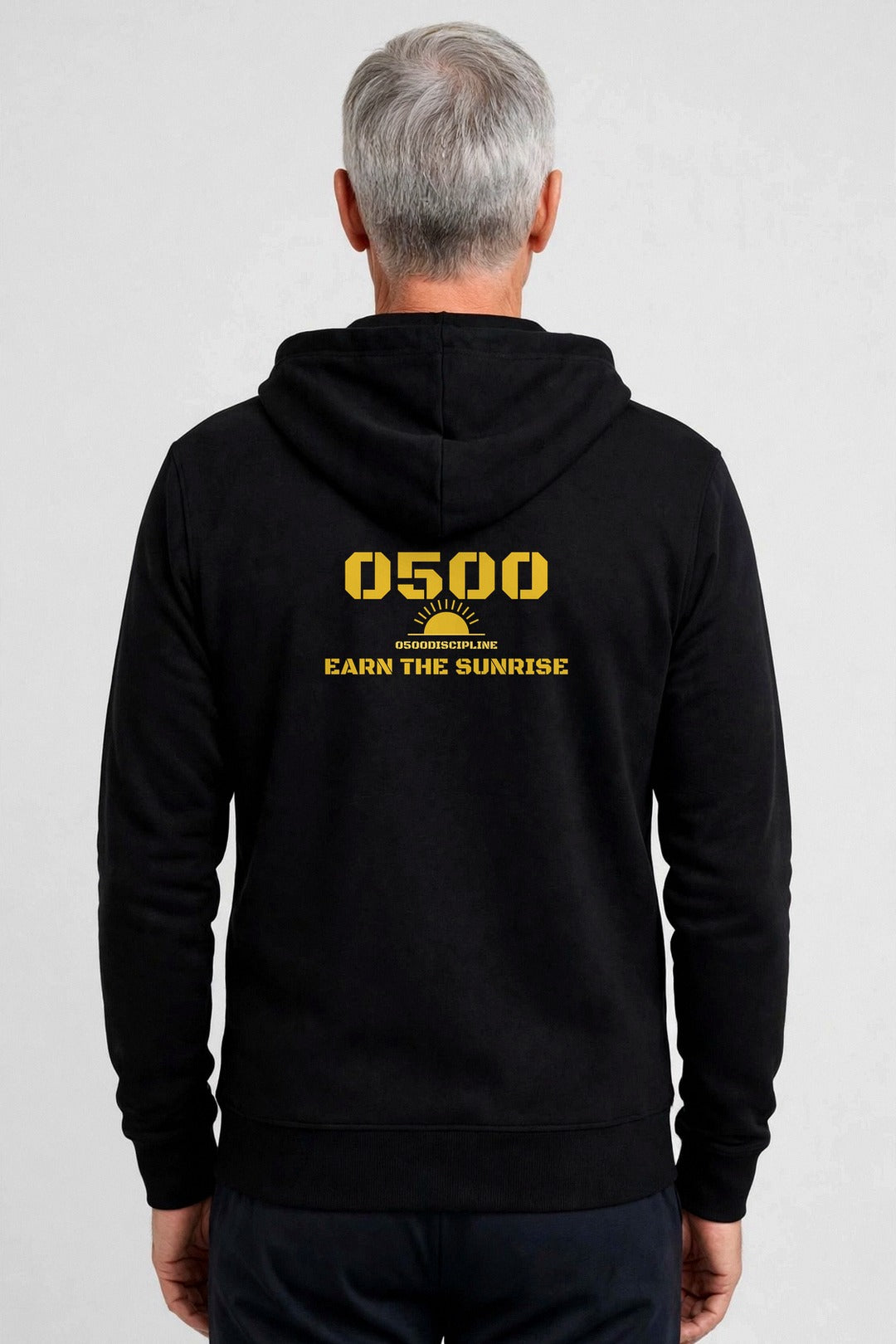 0500DISCIPLINE™ Earn the Sunrise Zip-Up Hoodie — Gold Logo