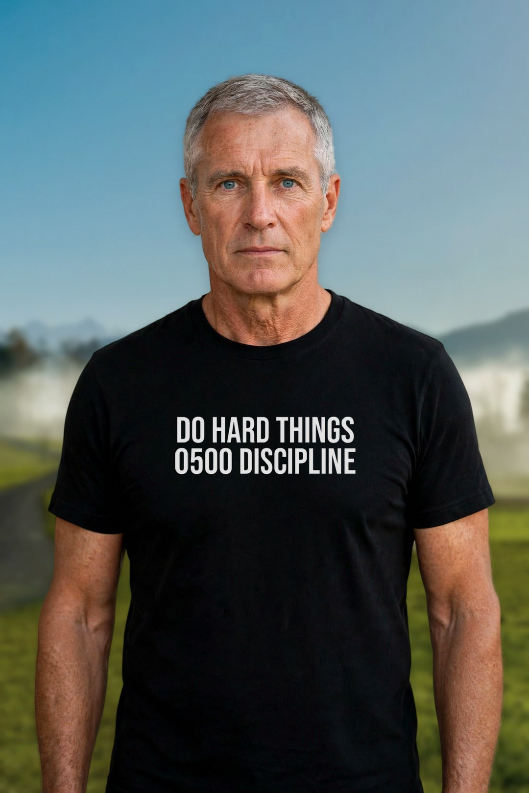 0500DISCIPLINE — Do Hard Things Tee, model mockup (2026-10-22)