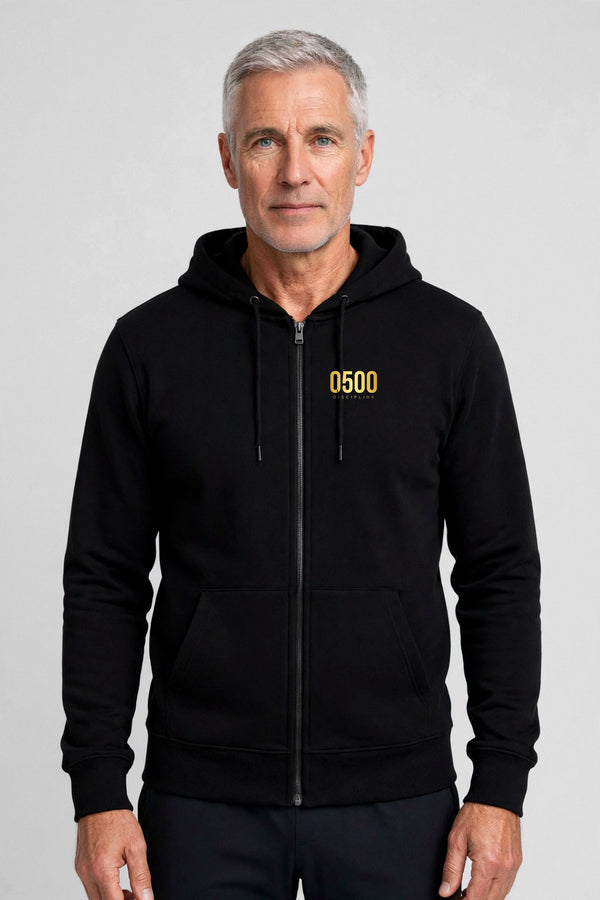 0500DISCIPLINE™ Earn the Sunrise Zip-Up Hoodie — Gold Logo