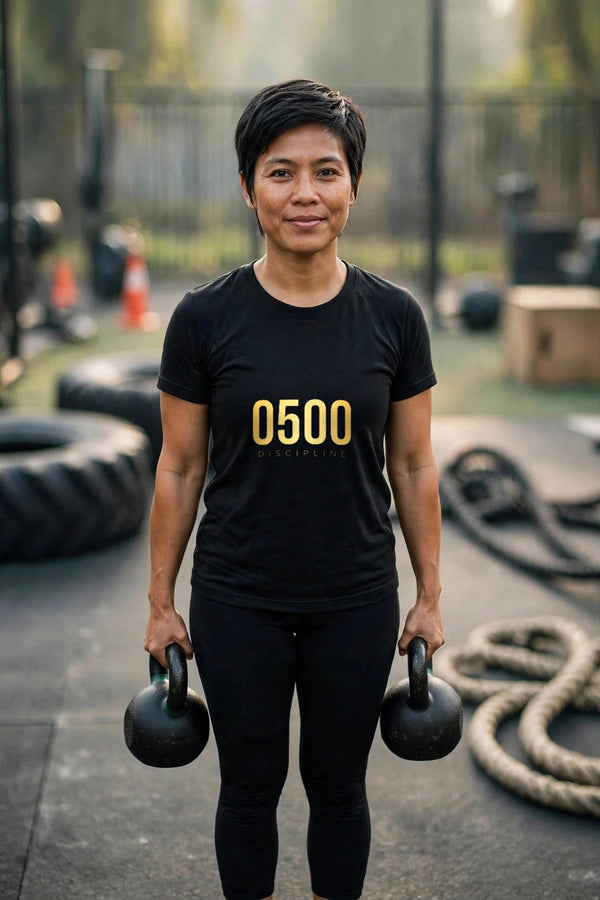 0500DISCIPLINE™ Women's Staple Active Tee — Gold Logo